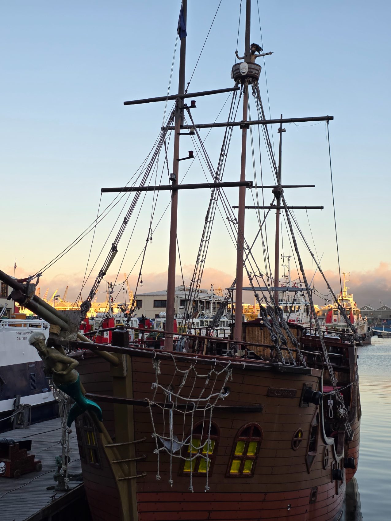 Tall ship at the V&A Waterfront at dusk